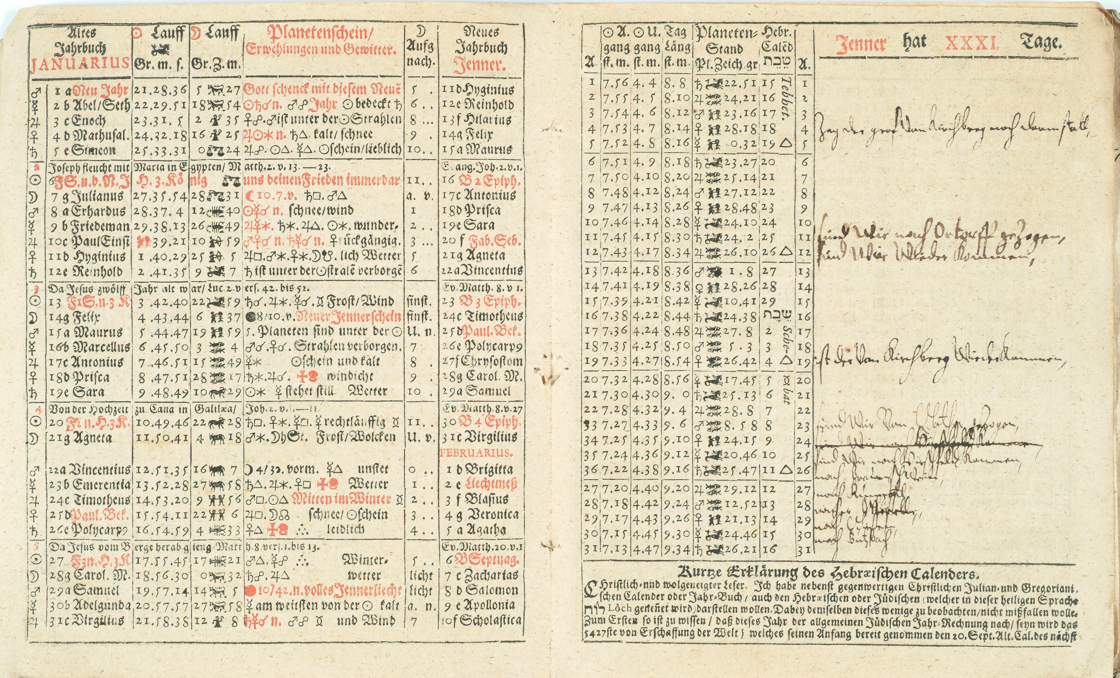 Aufgeschlagener Schreibkalender mit handschirftlichen Einträgen